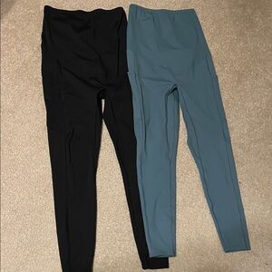 Women's Maternity Black and Blue High-Waisted Leggings